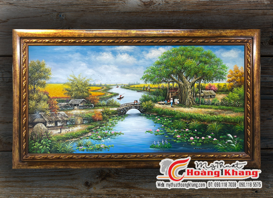 Tranh đồng quê vẽ phong cảnh đồng quê Việt Nam, một trong những bức tranh vẽ phong cảnh làng quê đẹp nhất.