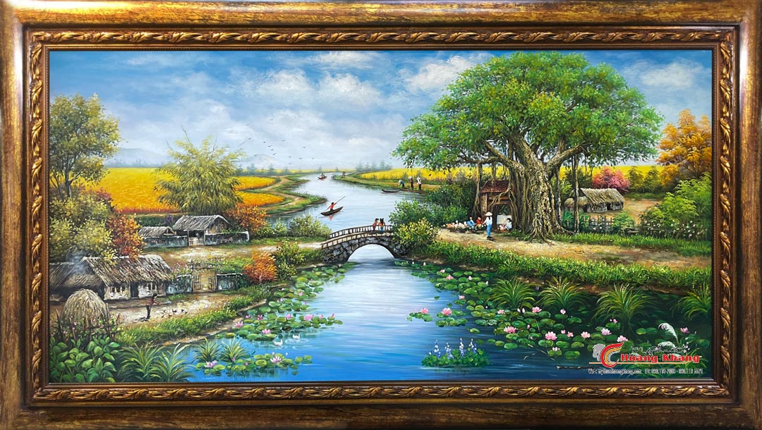 Tranh đồng quê vẽ cảnh quan đồng quê nước Việt Nam, một trong mỗi hình ảnh  vẽ cảnh quan nông thôn đẹp tuyệt vời nhất.